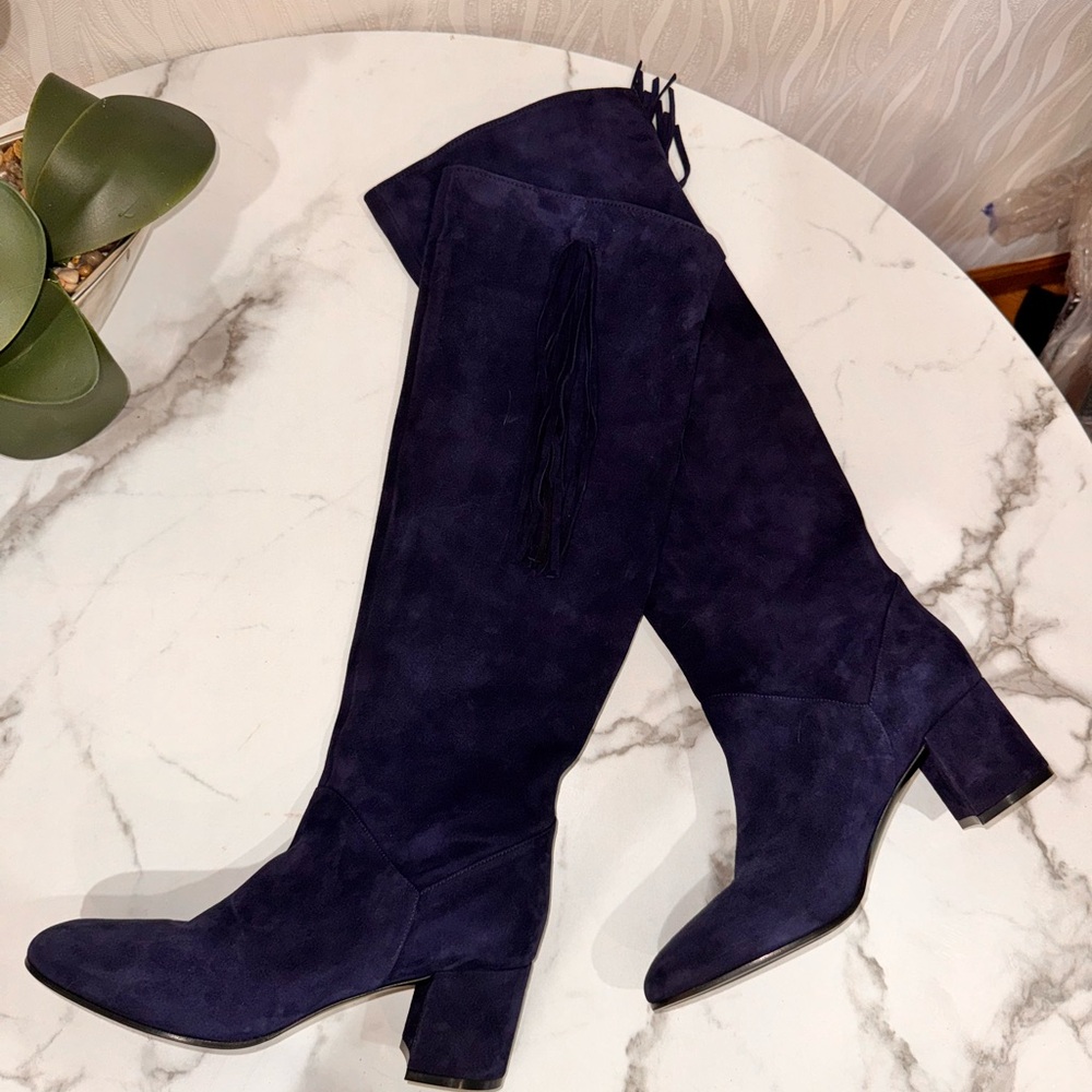 Elegant Women's Blue Suede Knee-High Boots